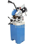 Badass 3 Phase Cold Saw With 14 Inch Blade And Massive Heavy Duty Stand For Chopping Through Steel And Iron Includes Swivel Base Vise Auto Retracting Guard 1.5 HP Motor Knocks Out Ferrous Work Fast High Low Speeds.