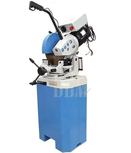 Badass 3 Phase Cold Saw With 14 Inch Blade And Massive Heavy Duty Stand For Chopping Through Steel And Iron Includes Swivel Base Vise Auto Retracting Guard 1.5 HP Motor Knocks Out Ferrous Work Fast High Low Speeds.