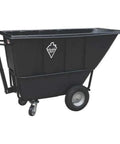 Heavy Duty Towable Tilt Truck Carrying One Cubic Yard Room And Two Thousand One Hundred Pound Capacity Black Steel Ground Loader side view
