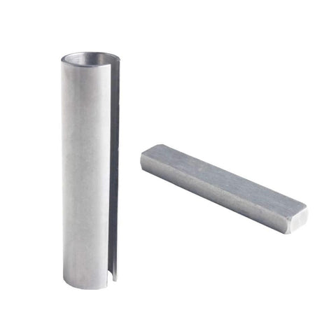 Front view of silver steel shaft adapter sleeve (split bore reducer) and rectangular key