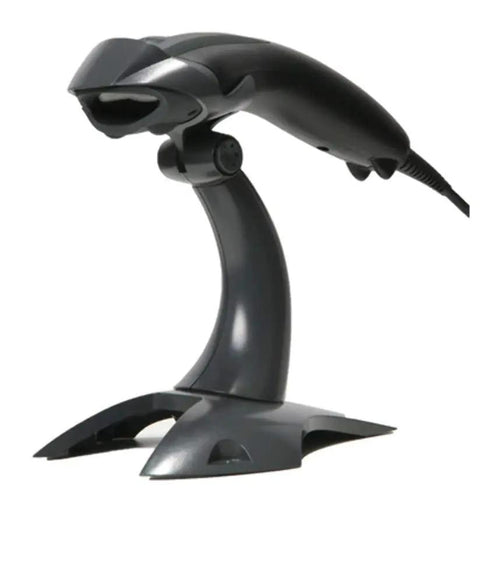 Voyager 1400g Corded Area Imaging Barcode Scanner For 1D PDF417 And 2D Barcodes with omnidirectional scan, USB kit, black, on stand
