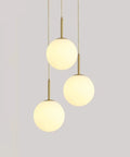 Three Head Brass Pendant Light Fixture With Cream Glass Shades, Modern Cluster Ceiling Light in soft lighting