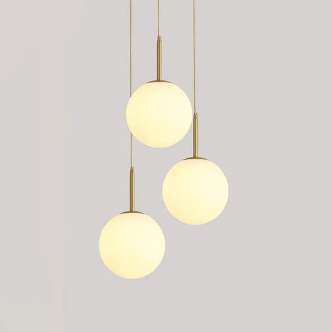 Three Head Brass Pendant Light Fixture With Cream Glass Shades, Modern Cluster Ceiling Light in soft lighting