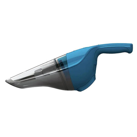 Side view of a blue Cordless Handheld Vacuum For Home And Car Cleaning with Easy-View Dirt Bowl, Lightweight and Bagless design.