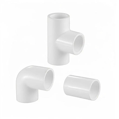 LESSO 30 Pcs 1/2 Inch PVC Fittings Set includes Tee fittings, couplings, and 90 degree elbows for DIY projects and plumbing.