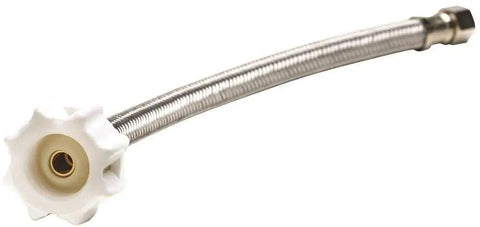 Click Seal Braided Stainless Steel Toilet Connector No Fuss Easy Install Leak Free Three Eighths Inch Female Compression To Seven Eighths Inch Female Ballcock Threads Nine Inch Length Lead Free Durable close-up