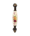 Vintage Ceramic Drawer Handles In Antique Bronze With Elegant Flower Pattern, European Retro Style Cabinet Knob front view