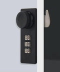 Keyless mechanical combination lock for cabinets and drawers with smooth turntable code dial and straight hook.