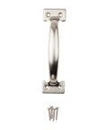 Stainless Steel Pull Handle For Drawers And Doors 6-1/2 Inch Length N349-001 V671 shown with fasteners, ornamental design, corrosion resistant
