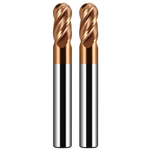 Two 1/4-inch carbide ball-nose end mills with TiSiN coating and silver shanks (2 in OAL)