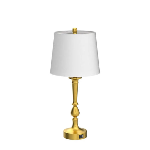 Set Of 2 Touch Control Table Lamps With USB Charging Ports, 3 Way Dimmable, Modern Nickel And Gold Finish, White Fabric Drum Shades