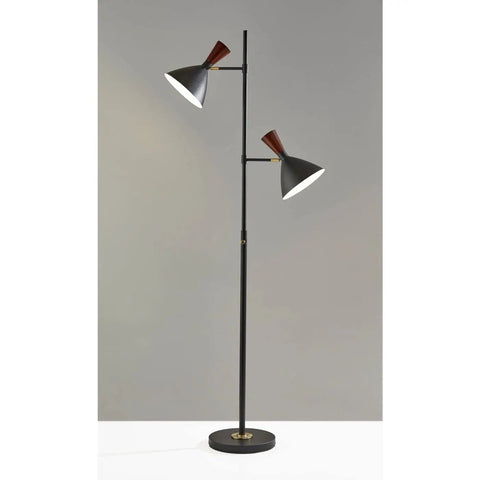 Arlo Tree Floor Lamp With Dual Shades, 67.25 Inch Tall, 2 x 60W Max, Black Finish, Modern Mid Century Style For Living Room, Bulbs Not Included