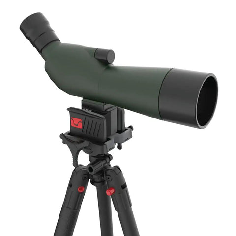 Deathgrip Mounting Block With Three Eighths Inch Adapter For Tripod Conversion No Tool Needed Setup Lightweight Polymer Bracket With Universal One Quarter Twenty Stud Compatibility For Glasses Scopes Cameras And Accessories mounted on tripod with spotting scope
