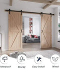 Rock Solid Double Barn Door System With Full Hardware Kit Hella Smooth Gliding Spruce Wood Room Divider For Bedroom Closet Easy Diy Setup Top Shelf Quality And Natural Fragrance in a stylish interior.