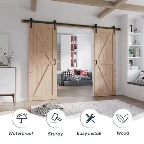 Rock Solid Double Barn Door System With Full Hardware Kit Hella Smooth Gliding Spruce Wood Room Divider For Bedroom Closet Easy Diy Setup Top Shelf Quality And Natural Fragrance in a stylish interior.