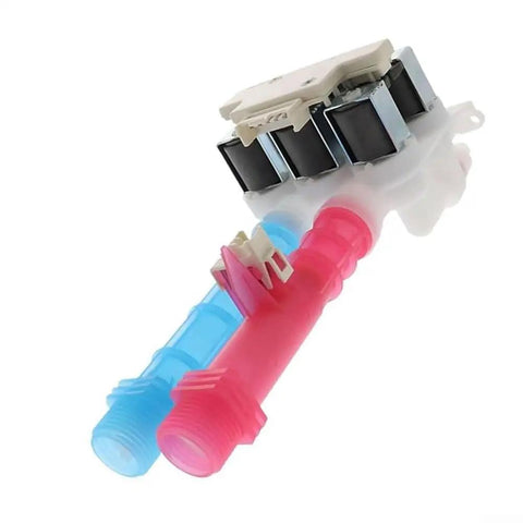 Easy Fit Washing Machine Water Inlet Valve Replacement Part For Most Standard Washers With Universal Fit, Durable Dual Material Valve Assembly That Is Plastic Housing And Metal Components, Simple Installation, blue and red inlet ports