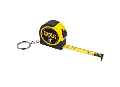 FatMax One Half Inch By Six Foot Keychain Tape Measure with Tru-Zero Hook, polymer-coated blade extended, ultra-compact size