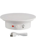 Electric Rotating Display Turntable Stand For Jewelry, Cakes, Electronics Photography with white and USB power cable.