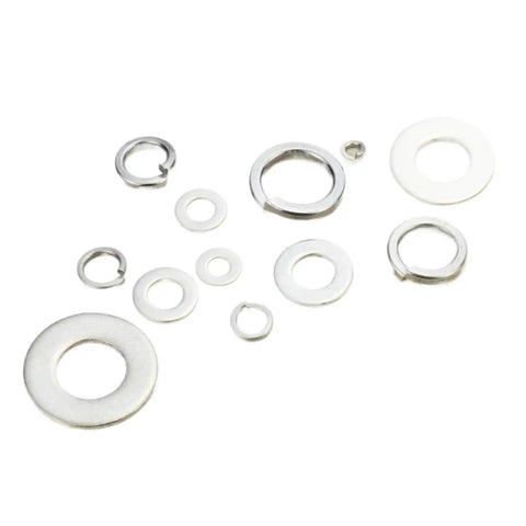 Assorted washers from 260 Piece Stainless Steel Washer Set With Lock And Flat Washers M3 To M10 Spring Lock Washers And Flat Washers Assortment Kit