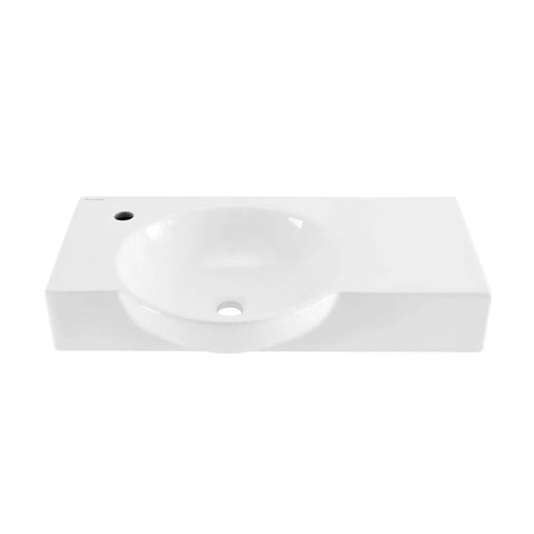 Chateau 30 Inch Wall Mount Bathroom Sink With Left Side Faucet, Durable Non-Porous Scratch-Resistant Ceramic, Easy Clean Gloss Finish