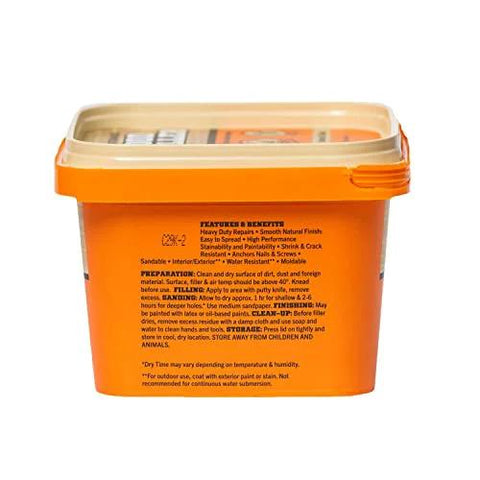 Gorilla All Purpose Wood Filler, 16 oz orange tub, natural finish, water resistant