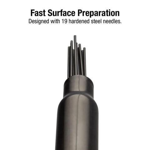 Close-up of the tip of Beast Pistol Grip Needle Scaler with 19 hardened steel needles for fast rust removal and surface prep.