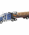 One Thirty Second Scale Flatbed Diecast Truck With Forklift And Pallets In Bright Blue Finish Long Haul Truckers Series Model