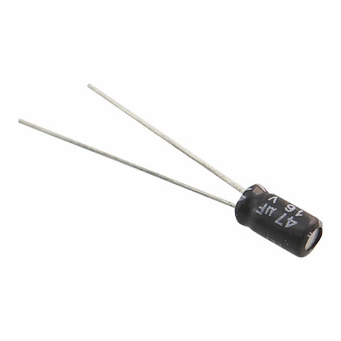 Single capacitor from Through Hole Electrolytic Capacitor Assortment Kit, 120 Pcs Total, 12 Types, 10 Pcs Each, 0.22uF To 470uF Range.
