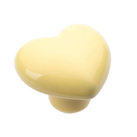 Fresh Heart Shaped Ceramic Drawer Pulls Smooth Glossy Finish Top Shelf Furniture Knobs Bang For Your Buck Upgrade For Modern Kitchen Cabinets And Dressers Yellow Set close-up view of yellow glossy heart-shaped ceramic knob.
