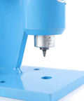 Close-up of Chainsaw Chain Breaker Spinner 2 In 1 Chain Saw Link Breaker Bench And Rivet Spinner base, blue steel material.