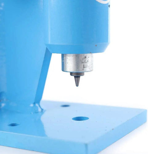 Close-up of Chainsaw Chain Breaker Spinner 2 In 1 Chain Saw Link Breaker Bench And Rivet Spinner base, blue steel material.