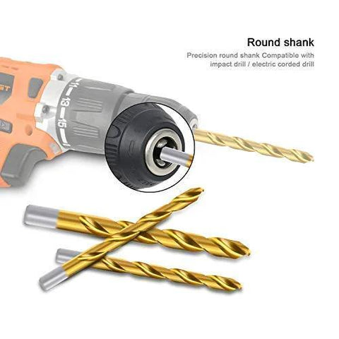 Front view of ENERTWIST titanium-coated gold drill bits set for metal and wood, 230-piece