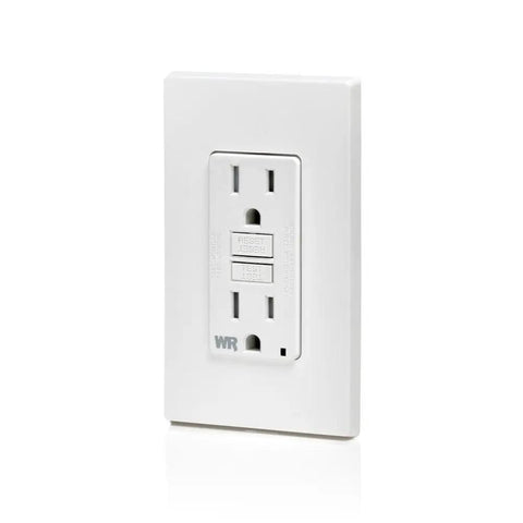 Weather Resistant GFCI Outdoor Outlet 15 Amp Self Test Tamper Resistant With LED Indicator Light For Outdoor Use White GFWT1W