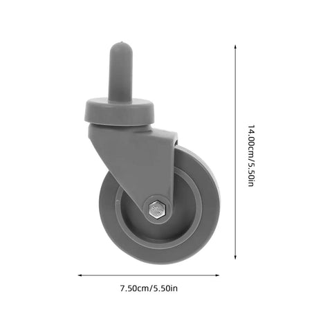 4 Piece Heavy Duty Rubber Swivel Caster Wheels With Threaded Stem And Spring Loaded Setup For Slick Rolling On Mop Buckets Trash Dolly Furniture Carts Grey side view showing size and design