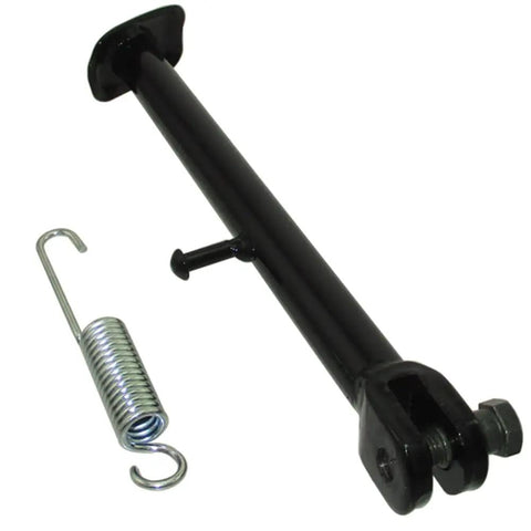 10-Inch Wheel Side Stand For Z50 Z50A Z50J Z50R Mini Trail Monkey Bike Black Durable Alloy Kickstand Upgrade For Trail And Street Ride, Easy Install, Sturdy Mount For Small Motorcycles And Mini Bikes shown with spring