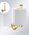 Antique Brass Toilet Paper Holder from the set, showcasing vertical mount and rust-resistant finish, holds roll in bathroom.