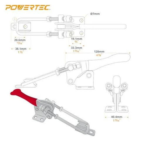 Technical diagram of Three Pack Toggle Clamp Set With Adjustable 334 U Bolt 1000 Lb Holding Capacity 90 Degree Vertical Latch