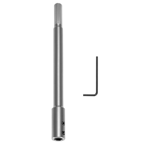 Solid Forstner Bit Extender Chuck With 3 8 Inch Hex Shank Drill Adapter providing dead straight five point seven five inch reach.