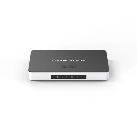Front view of Ambient TV Backlighting Sync Box For HDMI 2.0 Setups, compatible with 44 to 55 inch TVs, rectangular design.