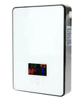 Instant 4500W Tankless Electric Water Heater With LED Display 110V On Demand Hot Water For Shower Kitchen And Bathroom Self Modulating Energy Saving Compact White, showing front view and LED display