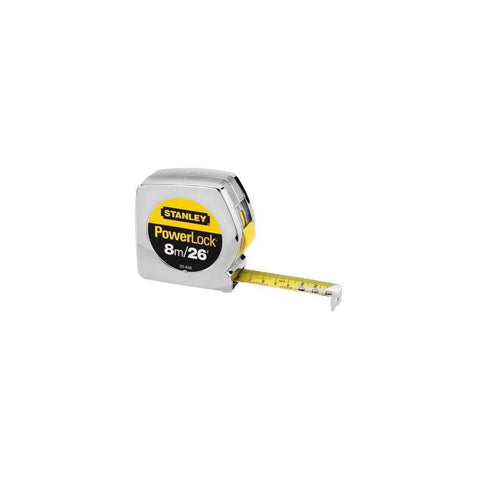 PowerLock Tape Measure 26 Ft By 1 In Wide With 7 Ft Standout Built Tough Mylar Coated Blade For Longevity Chrome High Impact ABS Case Tru Zero End Hook Cm Graduation For Easy Metric And Imperial Reading