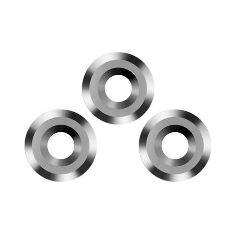 Badass Heavy Duty 3 Piece 12mm Round Carbide Finisher Blades with Negative Rake Angle, shown in metallic finish.