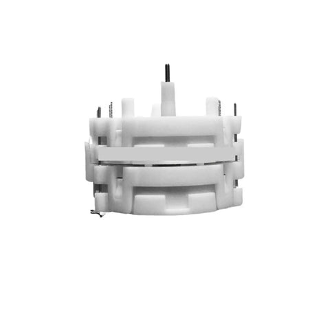 Front view of 879 Stepper Motor for Meters and Automobile Instrument Panels, showing double spindle design and white casing