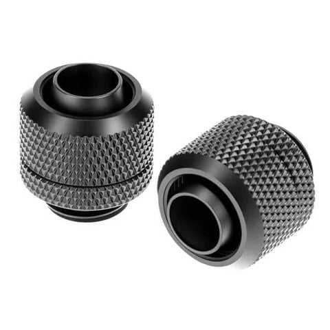 Pair of knurled copper compression fittings for G1/4 water cooling; for 3/8" ID x 1/2" OD hoses
