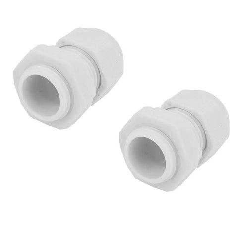 Pair of connectors from All Weather Nylon Cable Gland Kit 10 Pack For Outdoor Industrial Wiring IP68 Sealed Strain Relief PG7 To PG21 Range.