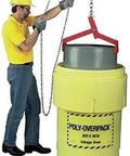 Worker using Salvage Drum Lifter For 85 Gallon Steel Drums, 1000 Lb Capacity, safely lifting drum into overpack