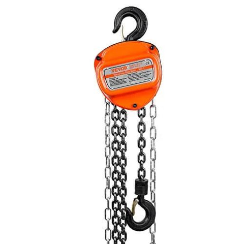 1 Ton Hand Chain Hoist 20 Ft Lift 2200 Lbs G80 Galvanized Chain with orange casing and 360 Hook