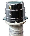 Close-up of metal end fitting on Replacement Hose For Carpet Cleaners With Pistol Grip Handle And Rocker Switch, Grey And White.