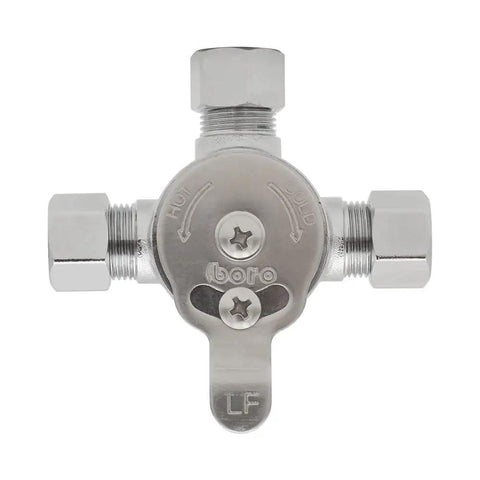 Mechanical Water Mixing Valve With Three Eighths Inch Compression Fittings On Inlet And Outlet, Brass Construction