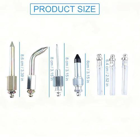 Costyleen 7PCS grease gun accessory kit (Amazon) with straight, elbow, needle, and rubber-tip metal nozzles aligned